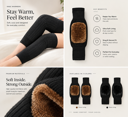 CozyKnee Thermal Knee Warmers - Wool Material (1-Pair)